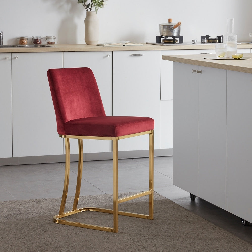 BELLEZE Hutton Dining Chair/Bar Stools Velvet Gold Metal Leg, 6 Colors