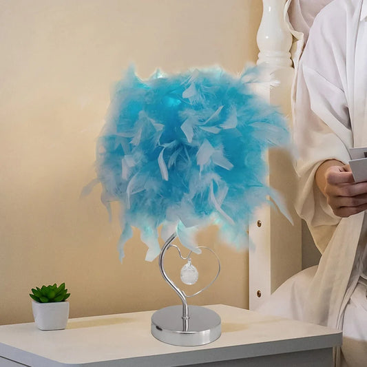 Blue Crystal Faux Feather Table Task Lamp - 9.8"