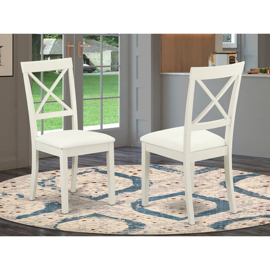 Linen White Finish Boston X- back Chair with Faux Leather Seat (Set of 2) - BOC-WHI-LC