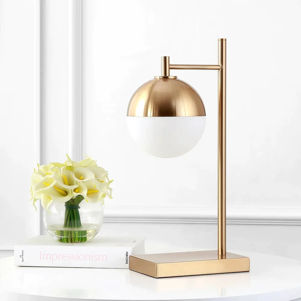 Brady 21" Iron/Glass Art Deco Mid-Century Globe LED Table Lamp, Brass Gold