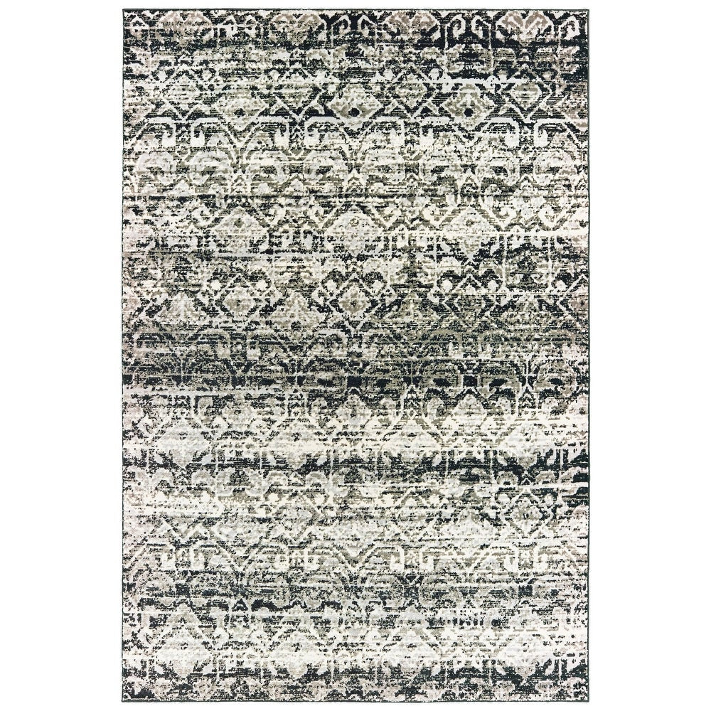 Burns Distressed Tribal Grey/ Ivory Soft Area Rug