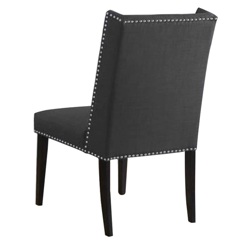 Button Tufted Fabric Dining Chair with Nailhead Trim, Dark Gray