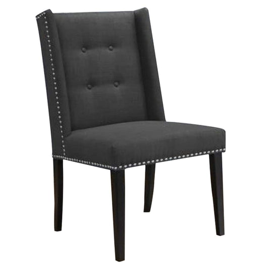 Button Tufted Fabric Dining Chair with Nailhead Trim, Dark Gray