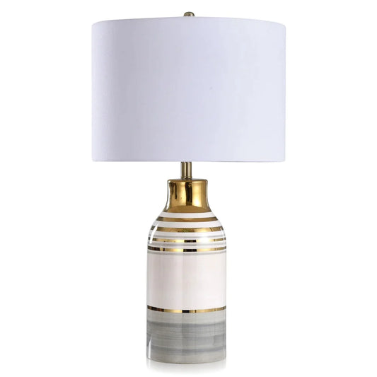 Cameron- Multi-Colored Milk Jar Ceramic Body Table Lamp - Grey Finish - White Shade