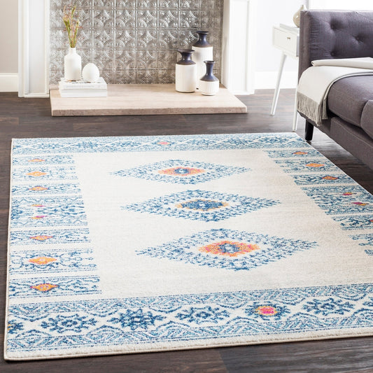 Southwestern Ivory Gray Blue Area Rug
