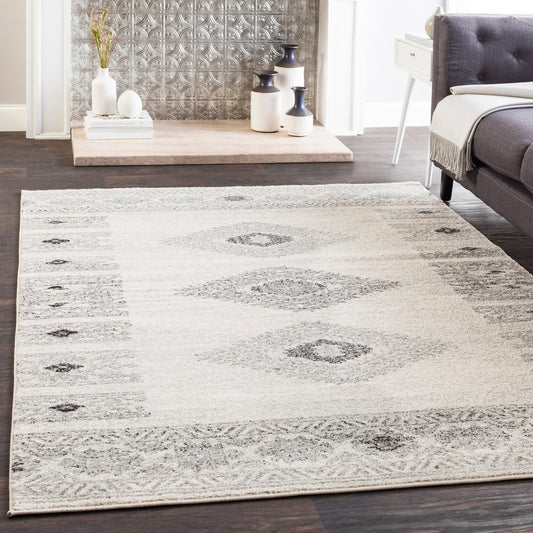 Southwestern Ivory Gray White Black Area Rug