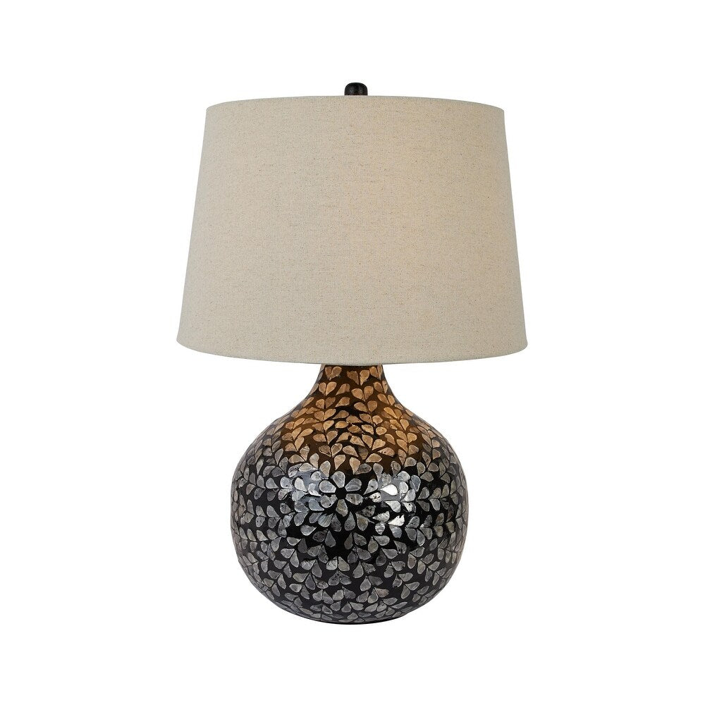 Capiz Sphere Table Lamp with Floral Design and Linen Shade - 18.1"L x 18.1"W x 26.2"H