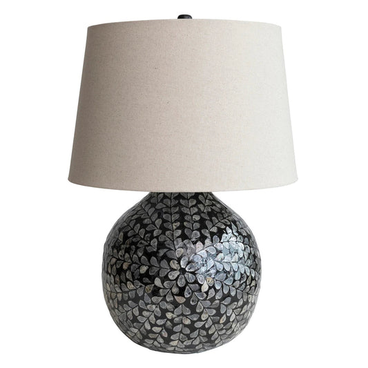 Capiz Sphere Table Lamp with Floral Design and Linen Shade - 18.1"L x 18.1"W x 26.2"H