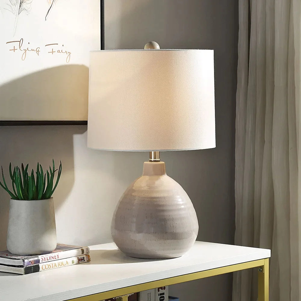 Accent Ceramic Table Lamp - Cool Gray Finish - White Linen Hardback Shade