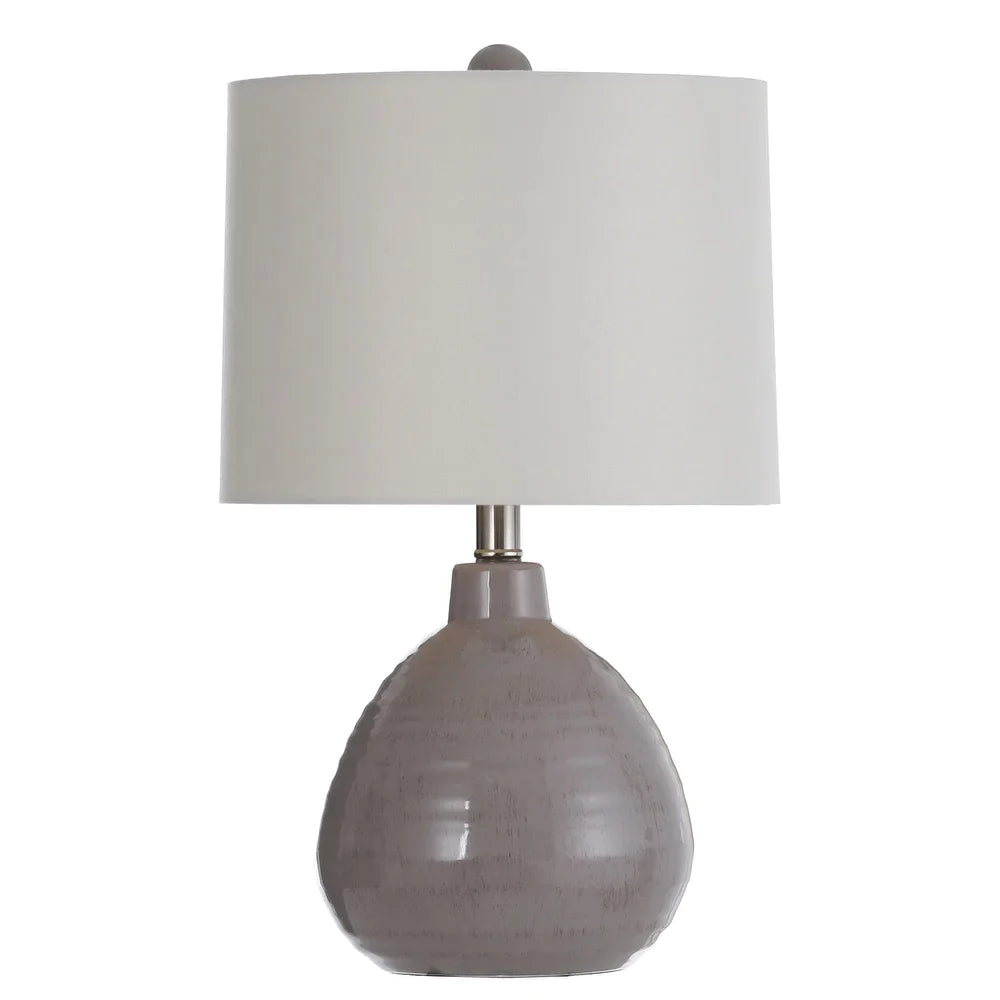 Accent Ceramic Table Lamp - Cool Gray Finish - White Linen Hardback Shade