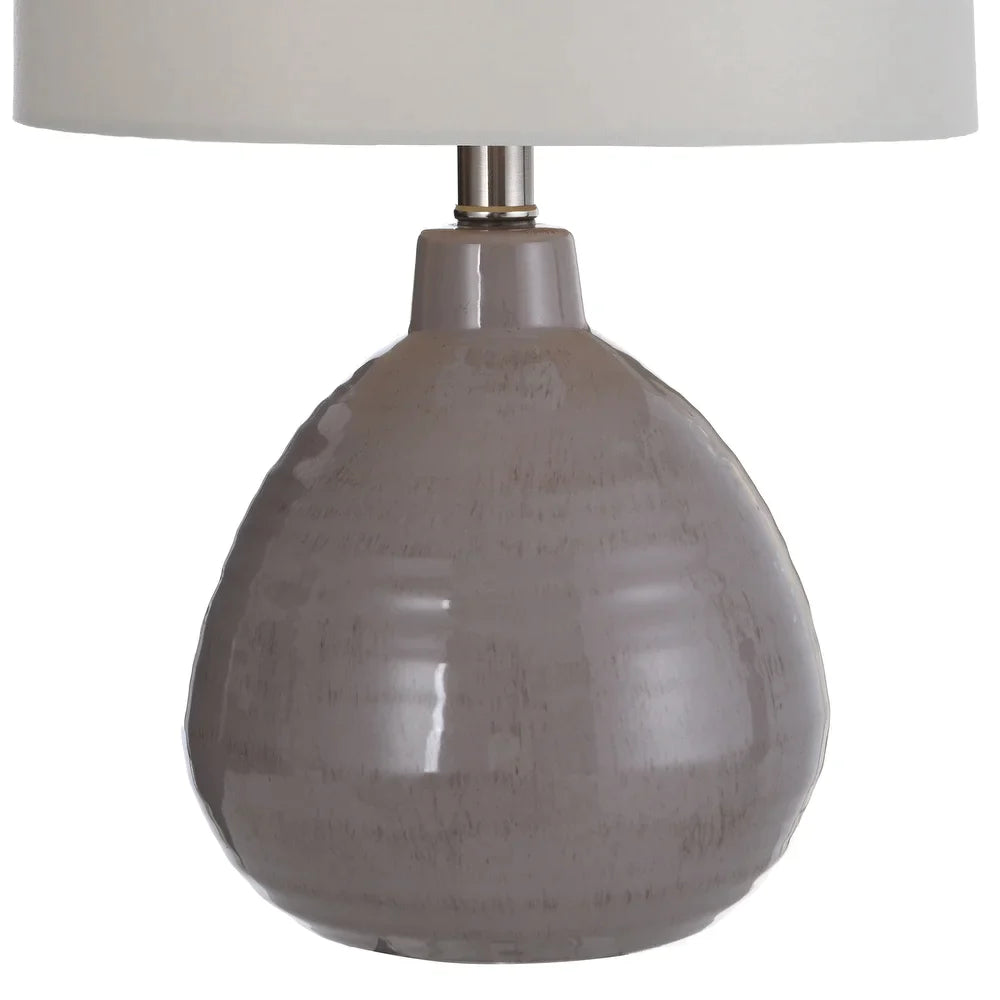 Accent Ceramic Table Lamp - Cool Gray Finish - White Linen Hardback Shade