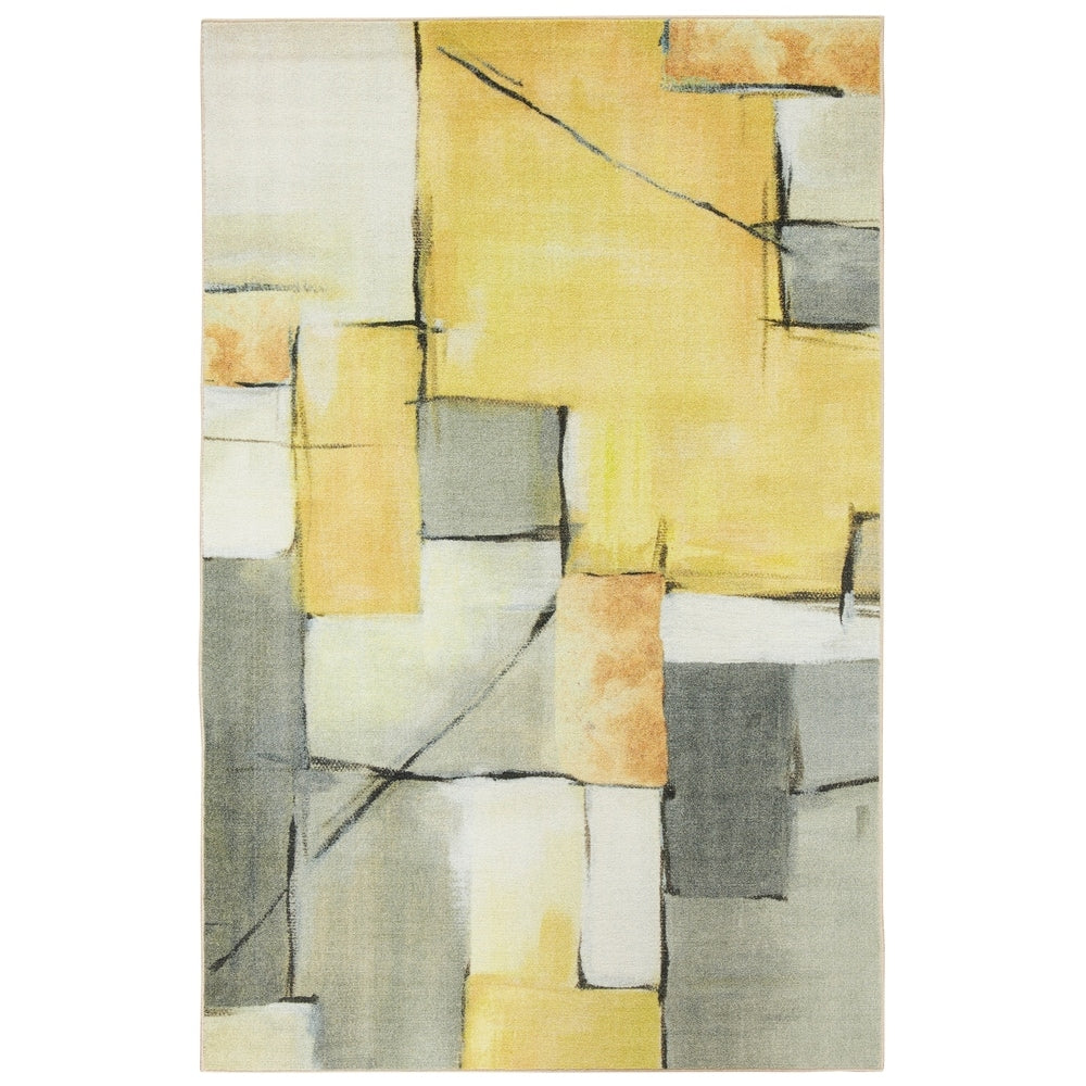 Home Painted Geo Area Rug - Grey/Yellow