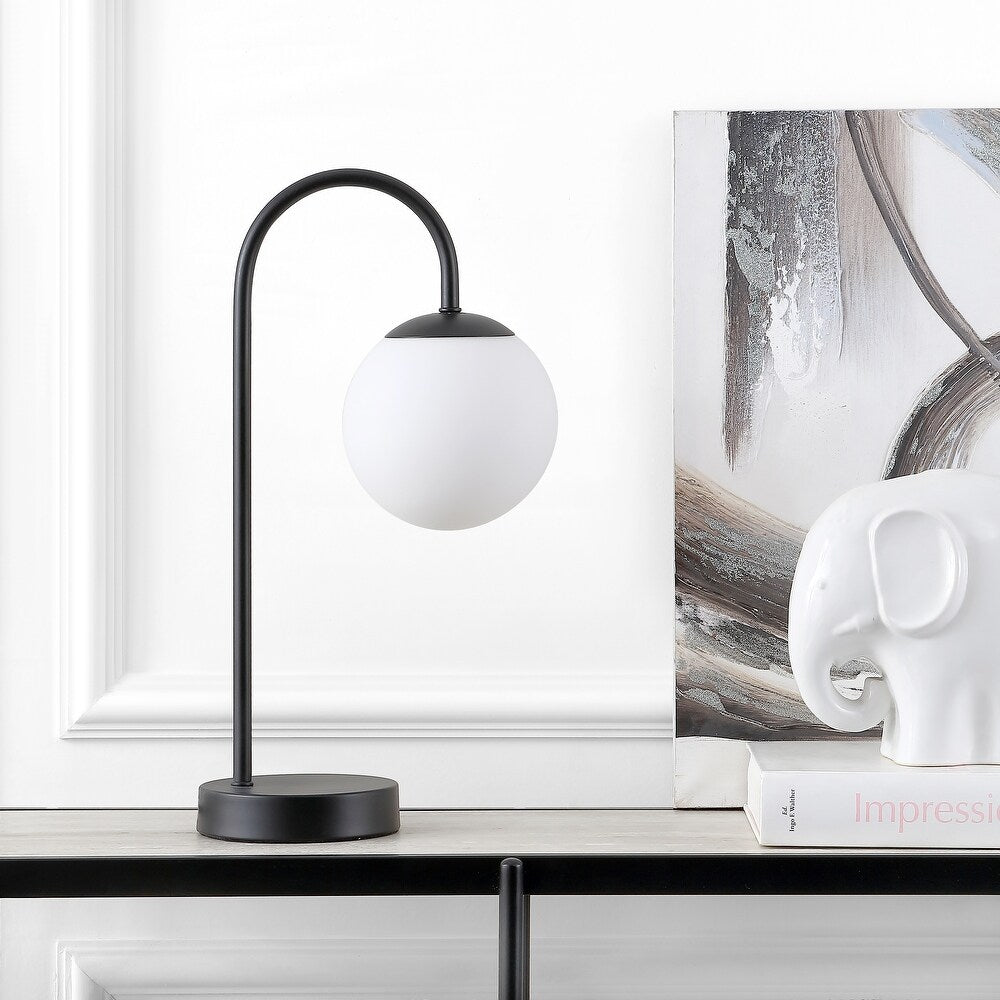 Casi 18.25" Iron/Glass Minimalist Mid-Century Globe LED Table Lamp, Black