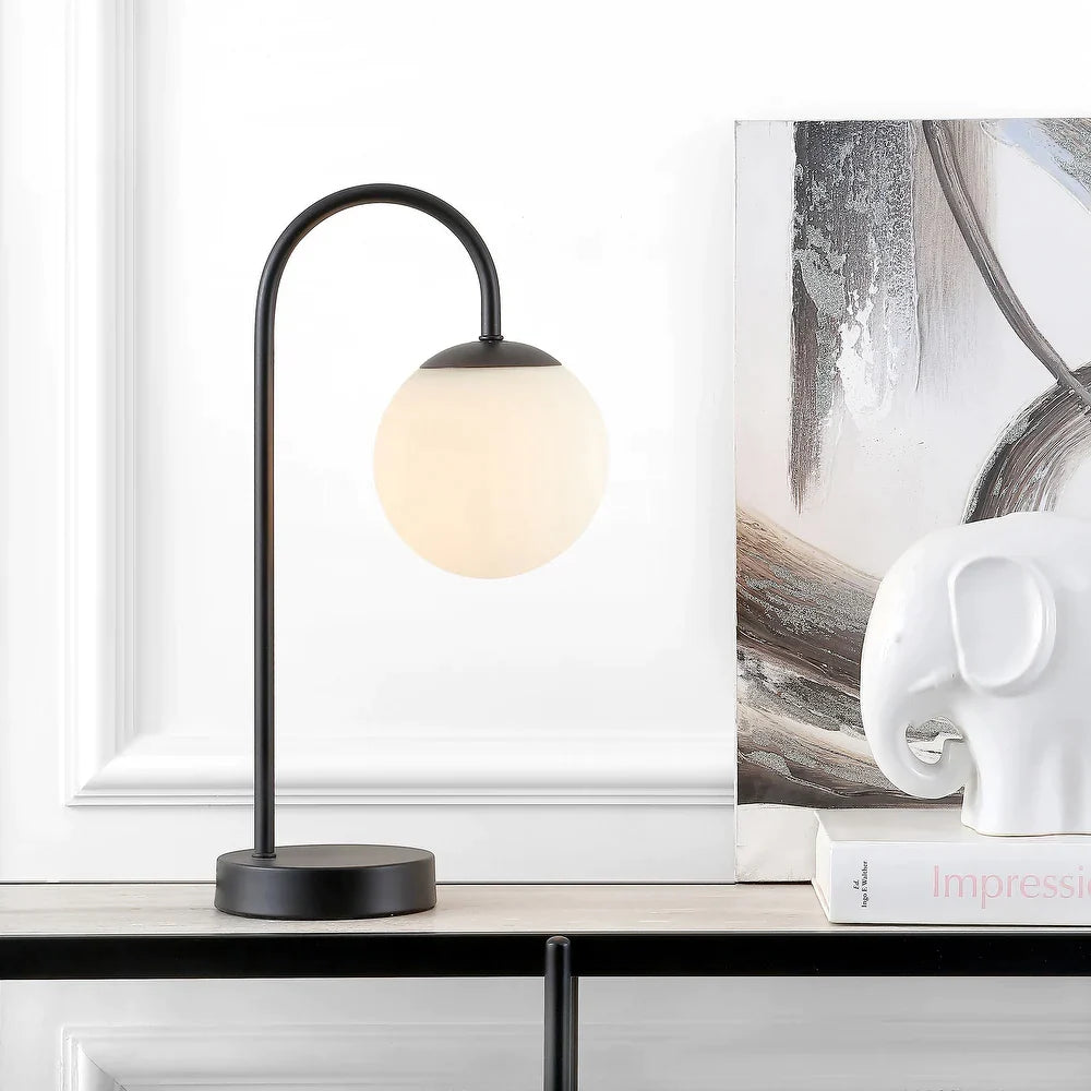 Casi 18.25" Iron/Glass Minimalist Mid-Century Globe LED Table Lamp, Black