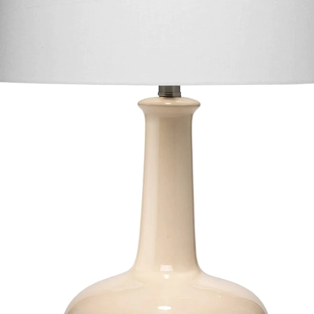 Ceramic Table Lamp with Single Gourd Design, White and Cream
