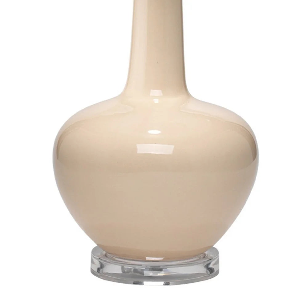 Ceramic Table Lamp with Single Gourd Design, White and Cream