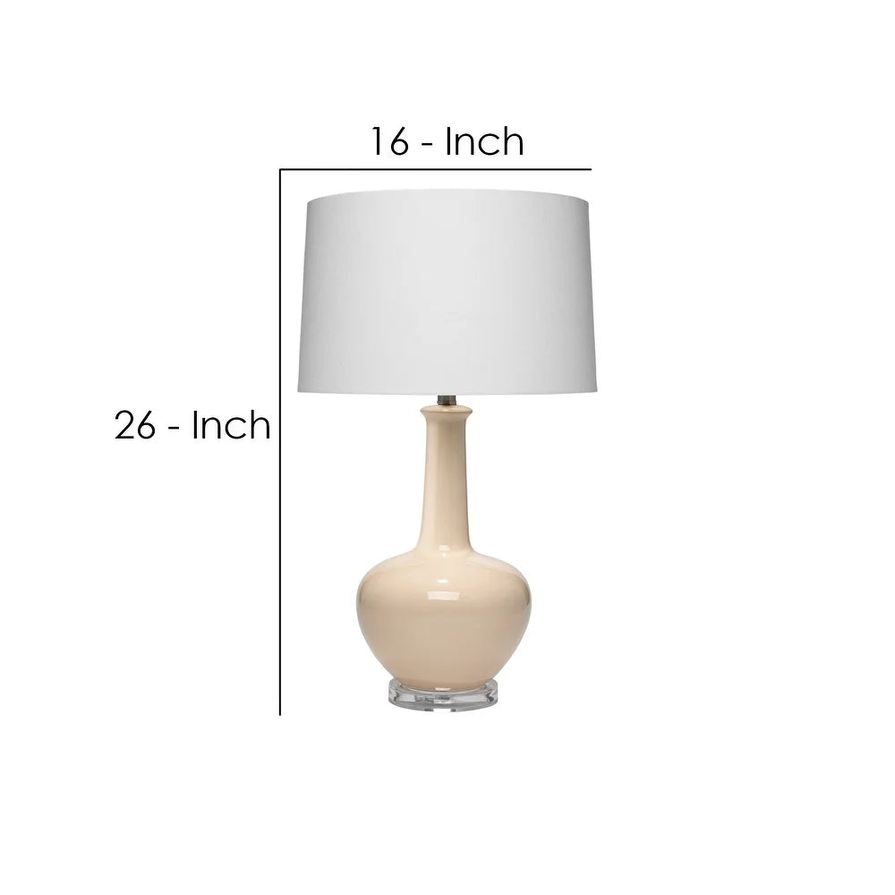 Ceramic Table Lamp with Single Gourd Design, White and Cream