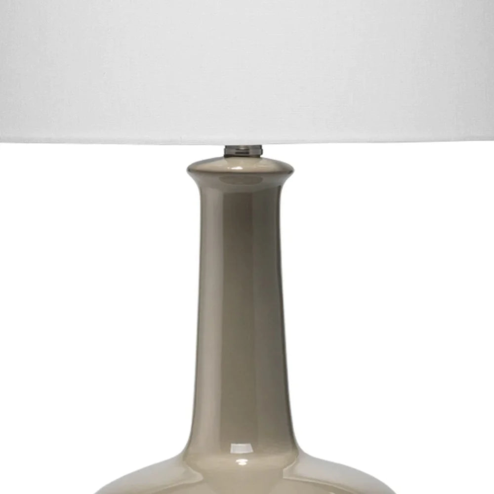 Ceramic Table Lamp with Single Gourd Design, White and Gray