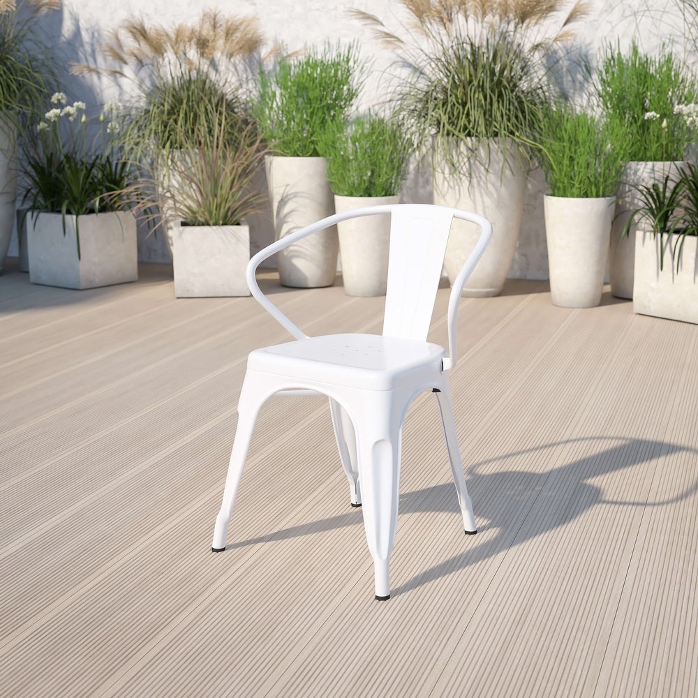 Commercial Grade Silver Metal Indoor-Outdoor Chair with Arms