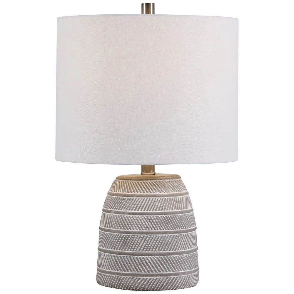 Concrete Bellied Shape Table Lamp with Textured Lines, Gray