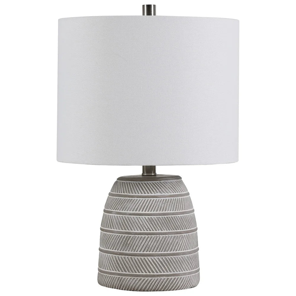 Concrete Bellied Shape Table Lamp with Textured Lines, Gray