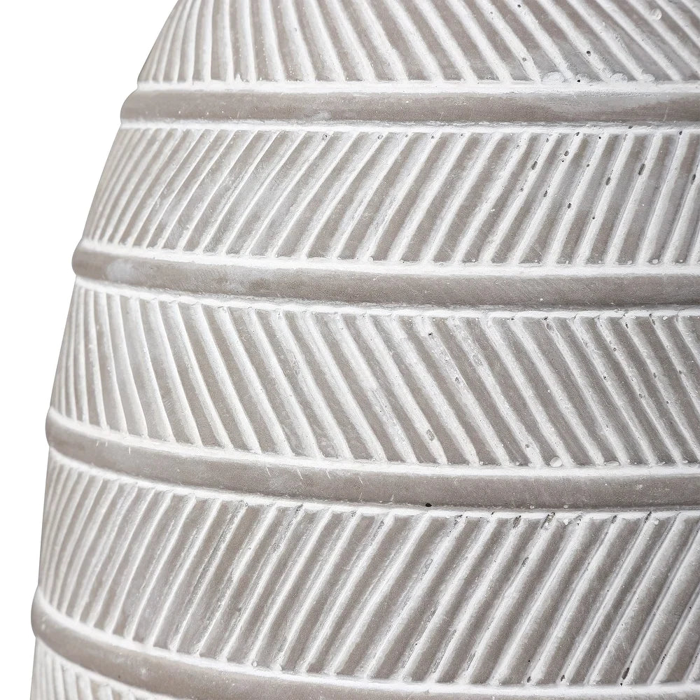 Concrete Bellied Shape Table Lamp with Textured Lines, Gray
