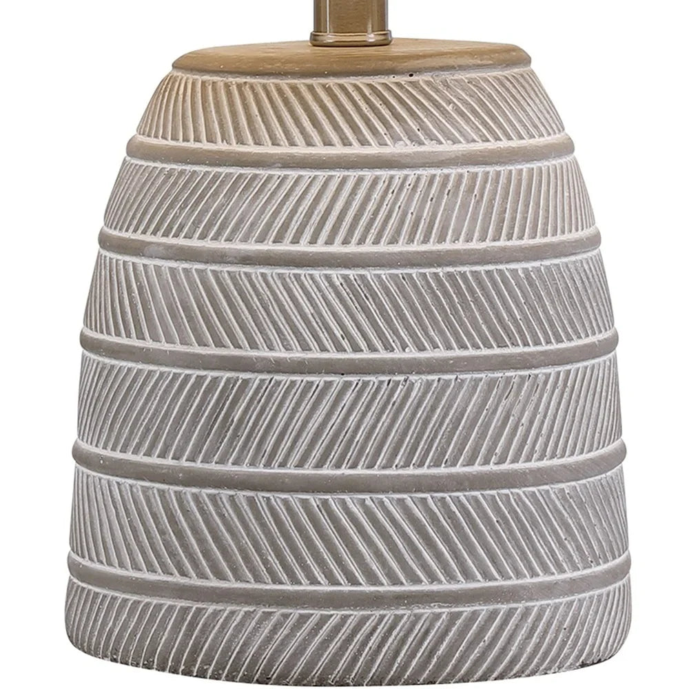 Concrete Bellied Shape Table Lamp with Textured Lines, Gray