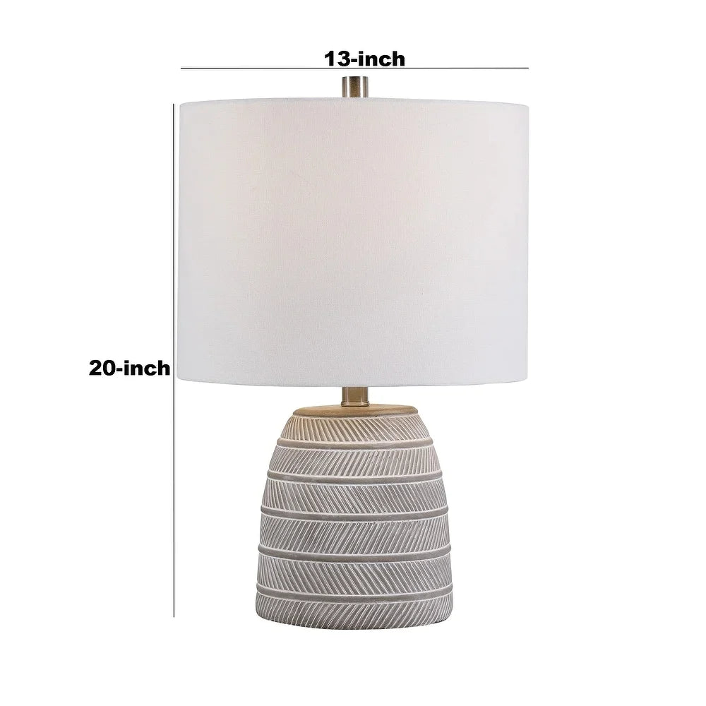 Concrete Bellied Shape Table Lamp with Textured Lines, Gray