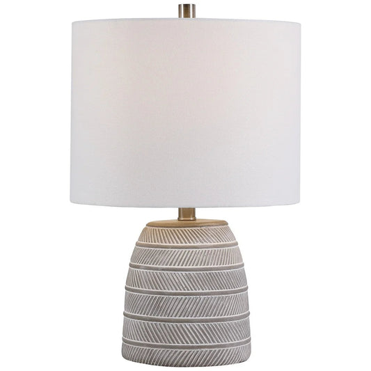 Concrete Bellied Shape Table Lamp with Textured Lines, Gray