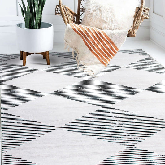 Contemporary Diamond Machine Washable Area Rug