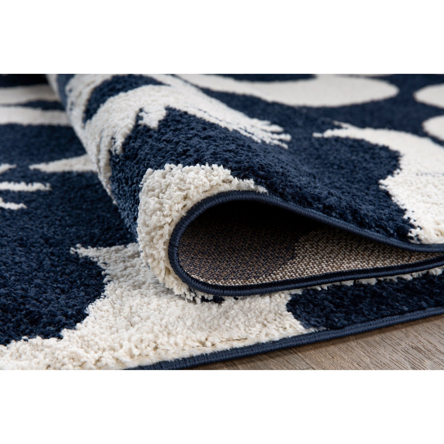 Floral Navy Ivory Soft Shag Area Rug