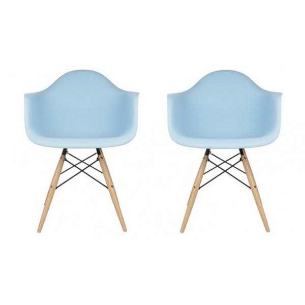 Contemporary Retro Blue Accent Plastic Dining Armchair (Set of 2)
