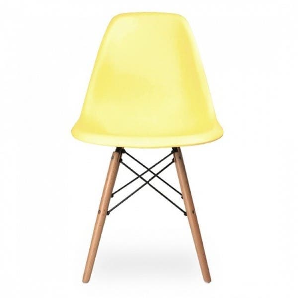 Contemporary Retro Molded Style Light Yellow Accent Plastic Dining Shell Chair with Wood Eiffel Legs
