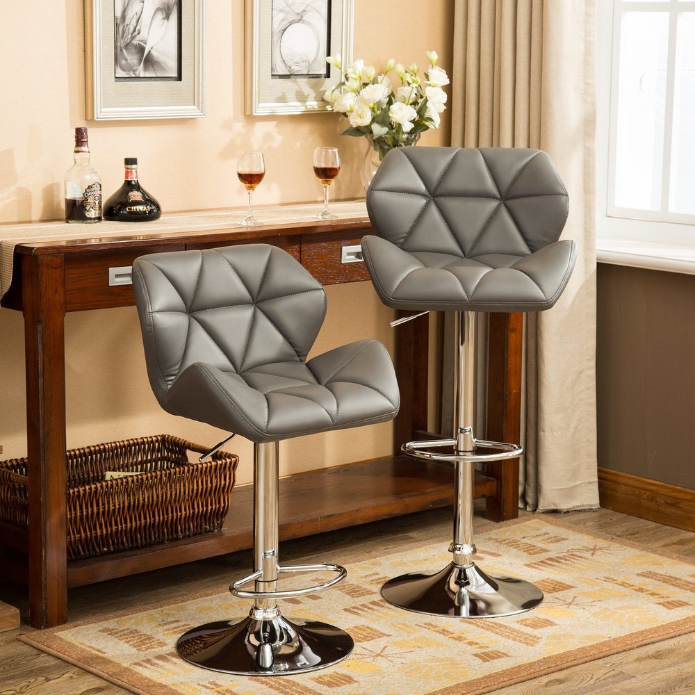 Contemporary Tufted Adjustable Height Hydraulic Bar Stools, Set of 2