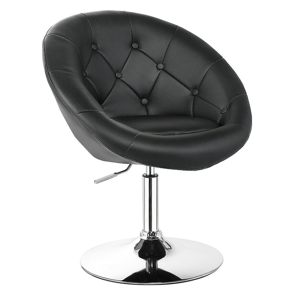 Costway 1PC Adjustable Modern Swivel Round Tufted Back Accent Chair PU - Single