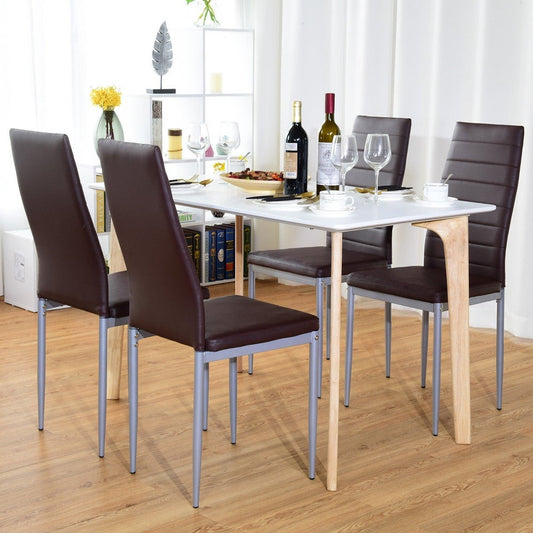 Costway Set of 4 PU Leather Dining Side Chairs Elegant Design Home