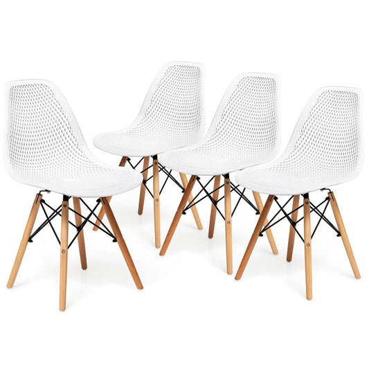 Costway Set of 4 Plastic Hollow Out Chair Mid Century Modern Wood-Leg - See details