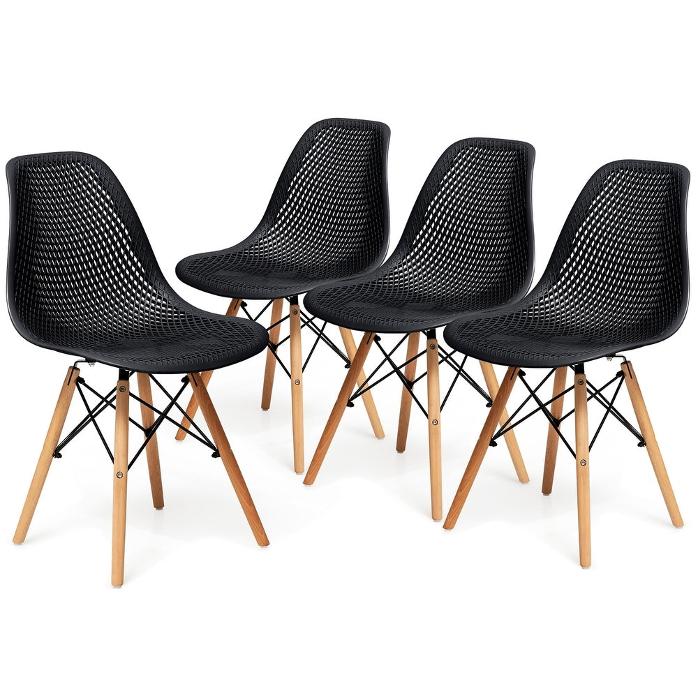 Costway Set of 4 Plastic Hollow Out Chair Mid Century Modern Wood-Leg - See details