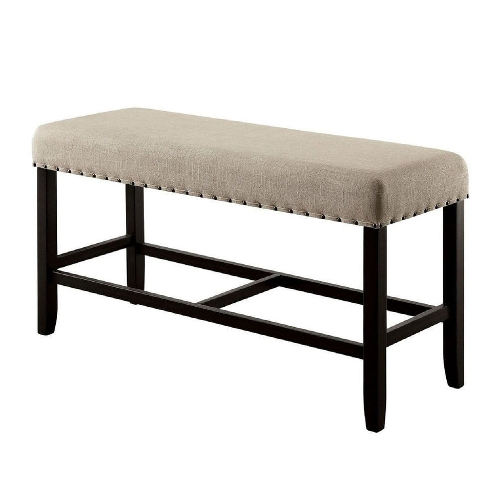 Counter Height Seating Bench in Antique Black and Beige