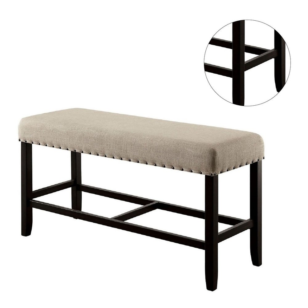 Counter Height Seating Bench in Antique Black and Beige