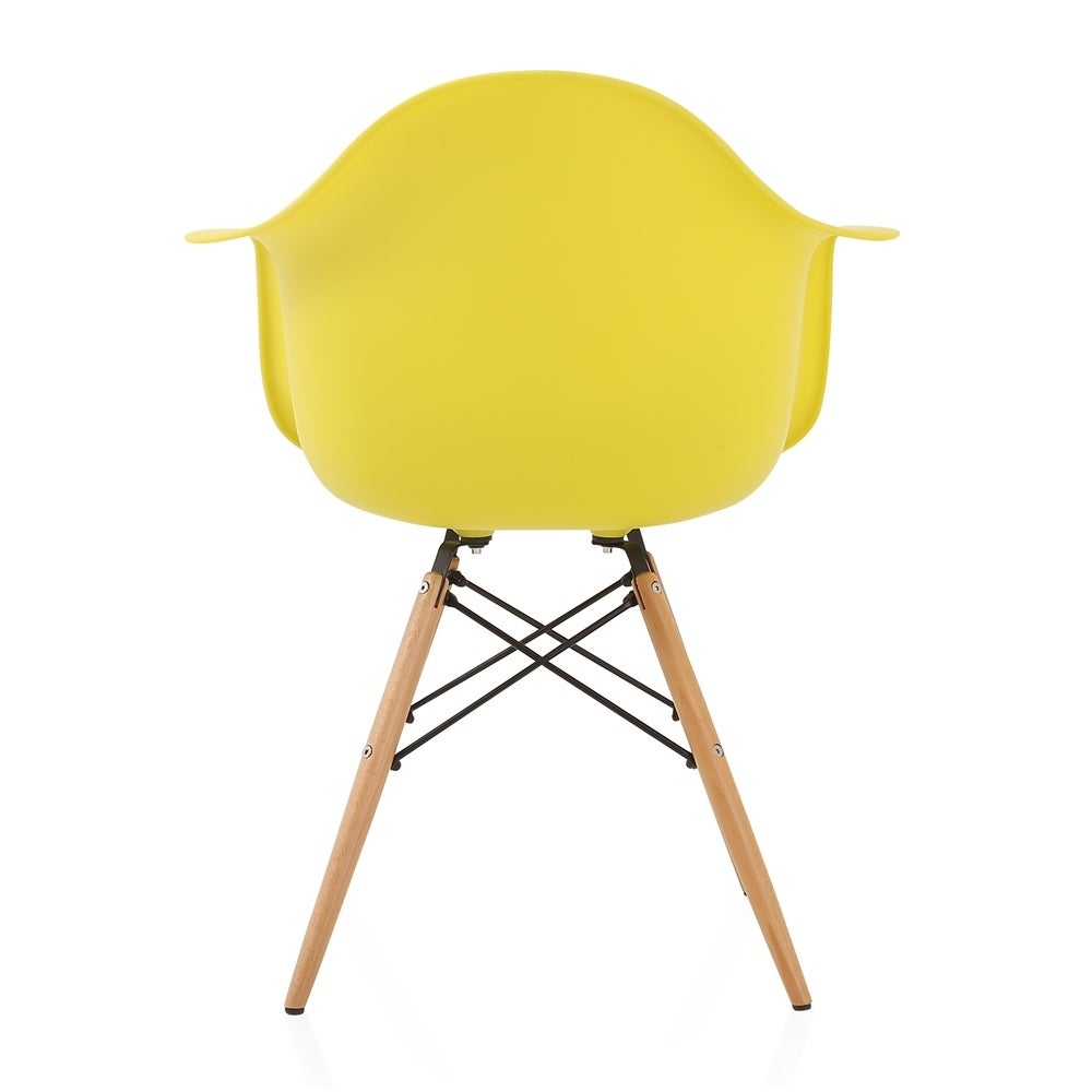 CozyBlock Nordic Light Yellow Molded Plastic Dining Arm Chair with Beech Wood Eiffel Legs