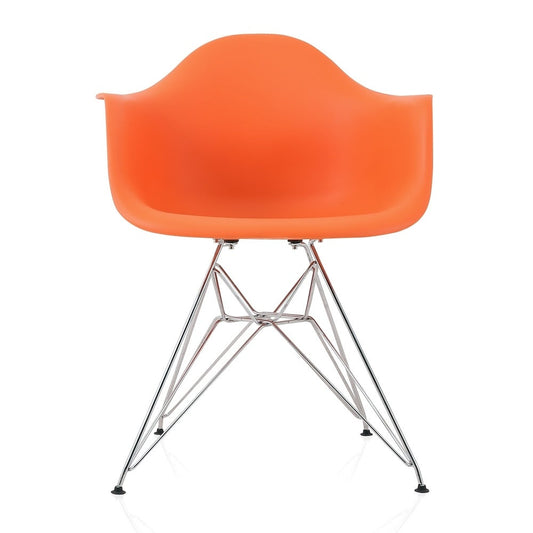 CozyBlock Orange Molded Plastic Dining Arm Chair with Steel Eiffel Legs