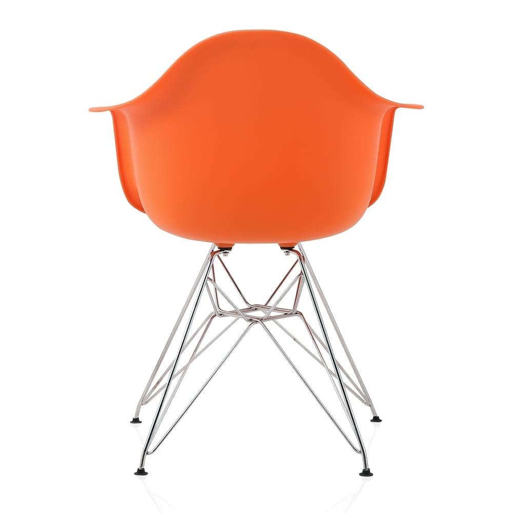CozyBlock Orange Molded Plastic Dining Arm Chair with Steel Eiffel Legs