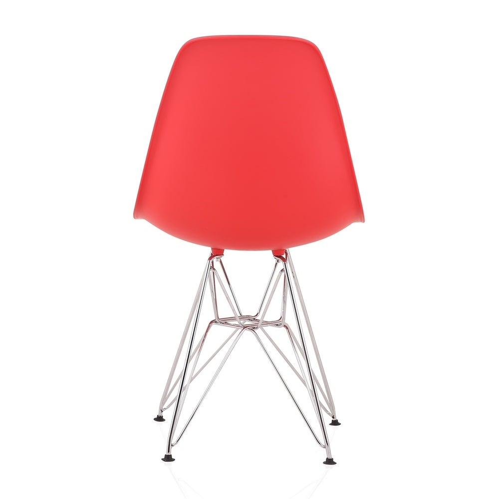 CozyBlock Red Molded Plastic Dining Side Chair with Steel Wire Eiffel Legs