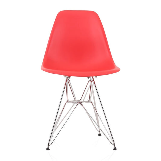 CozyBlock Red Molded Plastic Dining Side Chair with Steel Wire Eiffel Legs