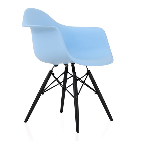 CozyBlock Scandinavian Blue Molded Plastic Dining Arm Chair with Black Wood Eiffel Legs
