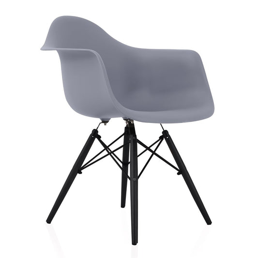 CozyBlock Scandinavian Dark Grey Molded Plastic Dining Arm Chair with Black Wood Eiffel Legs