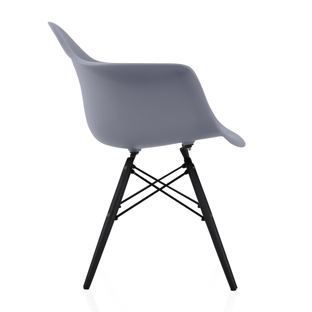 CozyBlock Scandinavian Dark Grey Molded Plastic Dining Arm Chair with Black Wood Eiffel Legs