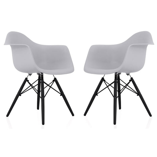 CozyBlock Scandinavian Light Grey Molded Plastic Dining Arm Chair with Black Wood Eiffel Legs (Set of 2)