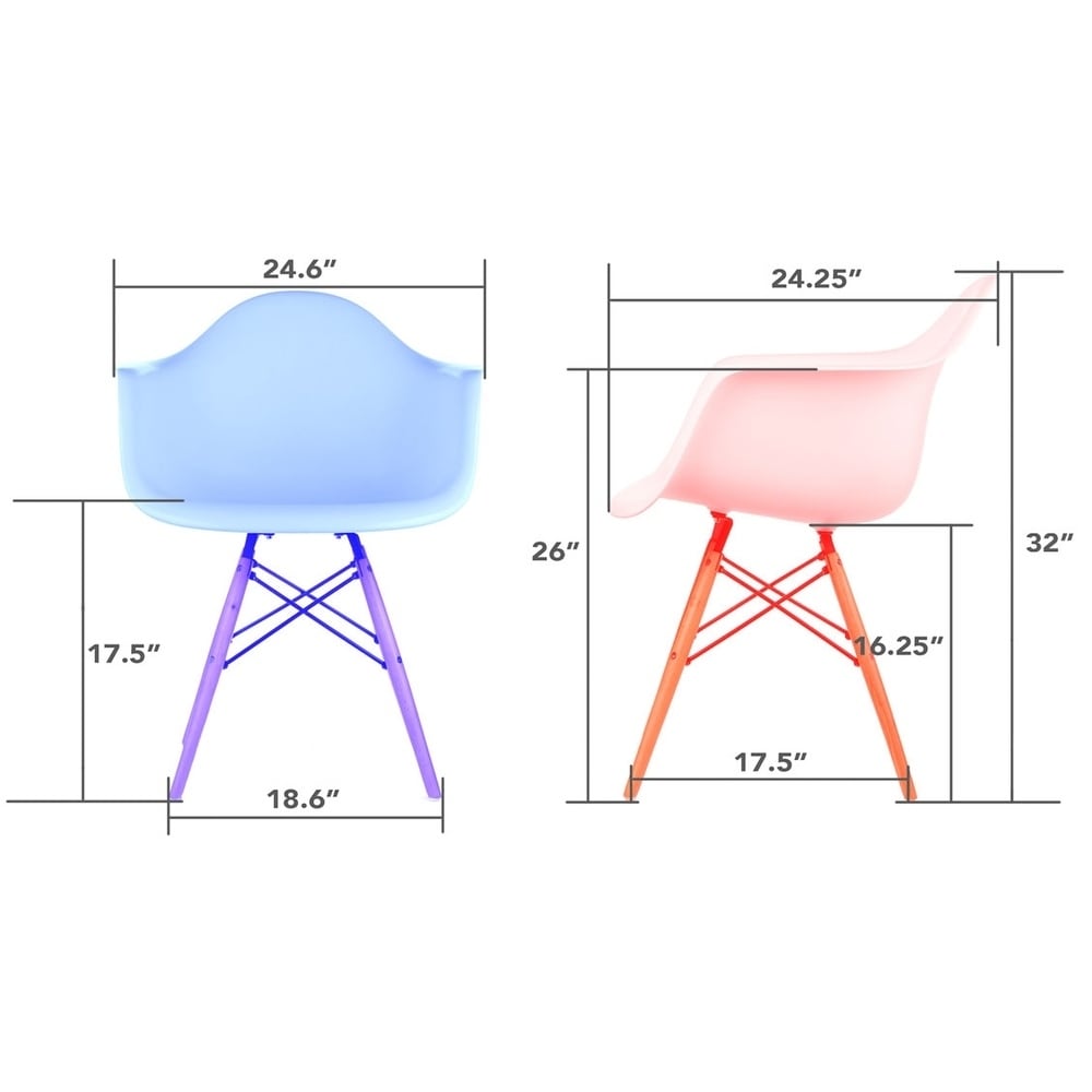 CozyBlock Scandinavian Light Grey Molded Plastic Dining Arm Chair with Black Wood Eiffel Legs (Set of 2)